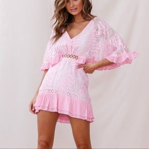 Selfie Leslie Casper Leafy Embroidered Dress Pink